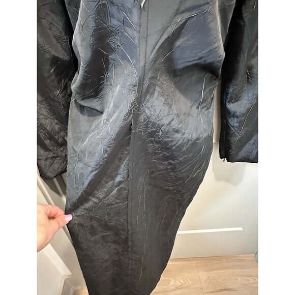 ZARA Black Round Neck Long Sleeves Wrinkled Fabric Open Back Midi Dress SzXL New - Picture 10 of 14